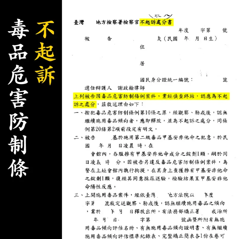 不起訴處分書（已遮蔽個資）圖檔 1