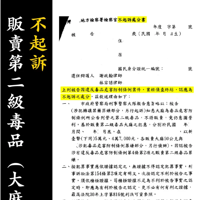 不起訴處分書（已遮蔽個資）圖檔 1
